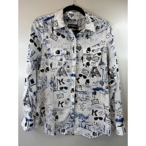 Karl Lagerfeld Paris Skyline Print Button Up Shirt Women's Small